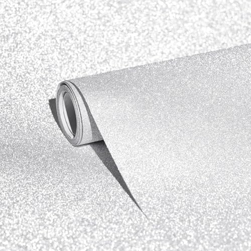 Image of Silver Glitter Wallpaper Stick and Peel Contact Paper Decorative Self Adhesive for Cricut Sticker Paper Window Christmas Decor Letters Mugs Craft Project 16 x 120 Inch