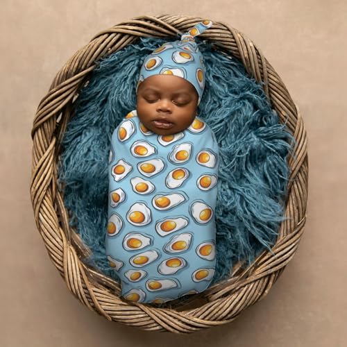 Image of Painting Fried Egg Newborn Swaddle Blankets Hat Sets Soft Baby Receiving Blanket Swaddle Sack for Baby Shower Infant Boy Girl Gift
