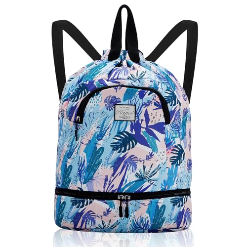 Image of Kamo Drawstring Backpack Bag - Sport Swimming Yoga Backpack with Shoe Compartment, Two Water Bottle Holder for Men Women Large String Backpack Athletic Sackpack for Travel