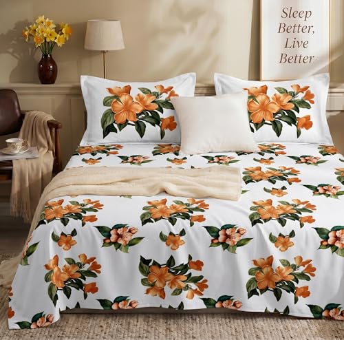 Image of SANMARINO 300TC Cloud Cotton King Size Bedsheet with 2 Pillow Covers | Super Soft & Breathable | Luxury Floral Pixel Bloom Digital Print Bedding Set | 228x254 cm | Rustic Floral Terracotta