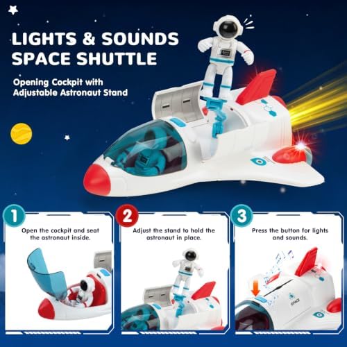 AuntyFey Space Rocket and Shuttle Toy Set for Kids with 2 Astronaut Figures - 2
