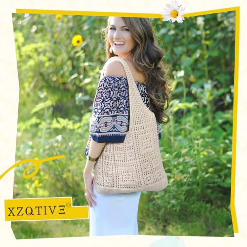 Image of XZQTIVE Crochet Tote Bag for Women Mesh Beach bag for Summer Vacation Aesthetic Hobo Knit Shoulder Bag