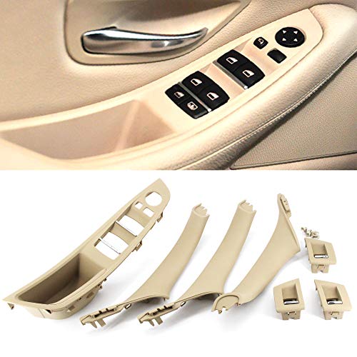 FEXON Beige Window Switch Armrest Panel, Inner Door Pull Handle Trim Cover Kits Replacement for 2010-2016 BMW 5 Series 520 523 525 528 530