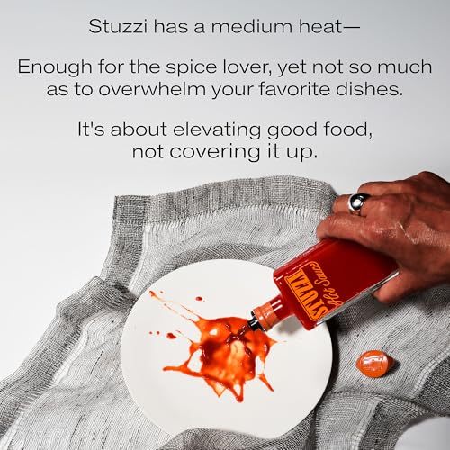 Image of Stuzzi Premium Italian Hot Sauce, Medium Heat, 3.4 oz Glass Bottle, 3 Pack | Small-Batch Craft Hot Sauce, Only 3 Ingredients, Italian Pepper Sauce, Gluten Free Condiment, Vegan, No Preservatives