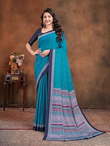 Image of Garden Vareli Floral Booti Print Crepe Saree With Unstitched Blouse Piece