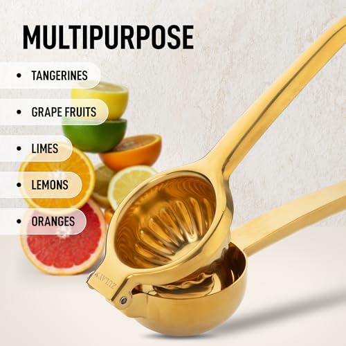 Image of Zulay Kitchen Lemon Squeezer Stainless Steel - Premium Quality, Heavy Duty Solid Metal Squeezer Bowl - Large Manual Citrus Press Juicer and Lime Squeezer Stainless Steel - Gold