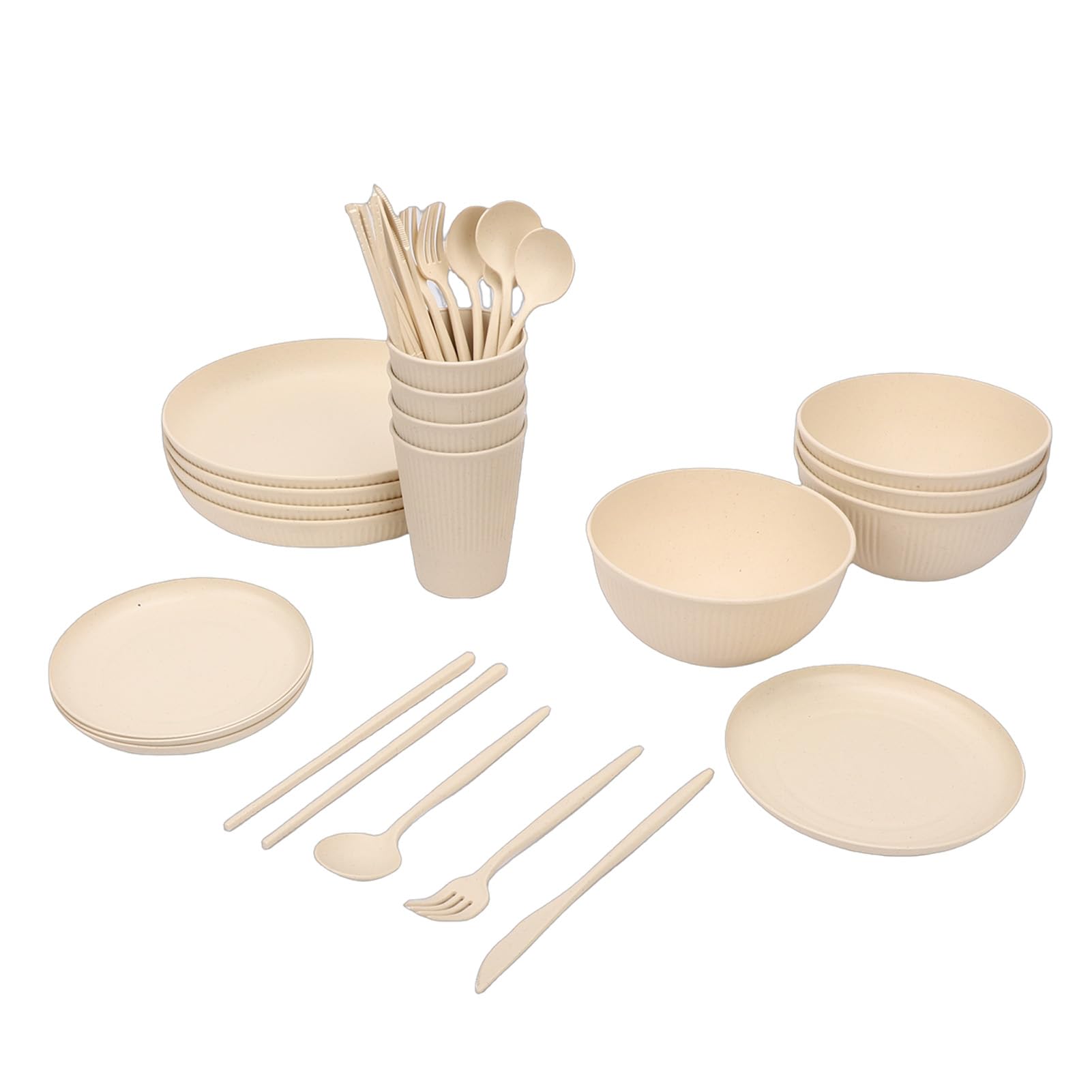 Annadue Juego de Cubiertos Duraderos a Prueba de Caídas, Platos, Tazones y Tazas para 4 Personas, Apto para Lavavajillas y Microondas, para Viaje Camping