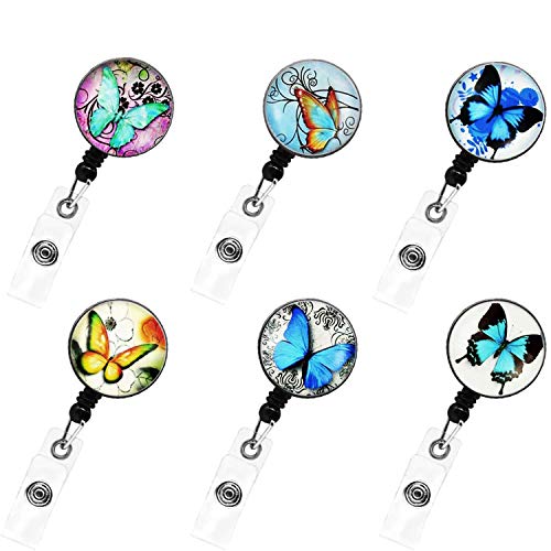 6 Pack Retractable Badge Holder Reel, 1.2 Inch Polished ID Badge Holder with Belt Clip High Strength Name Tag Lanyard Anti-Lost Clip for Name Card ID Card Keychain