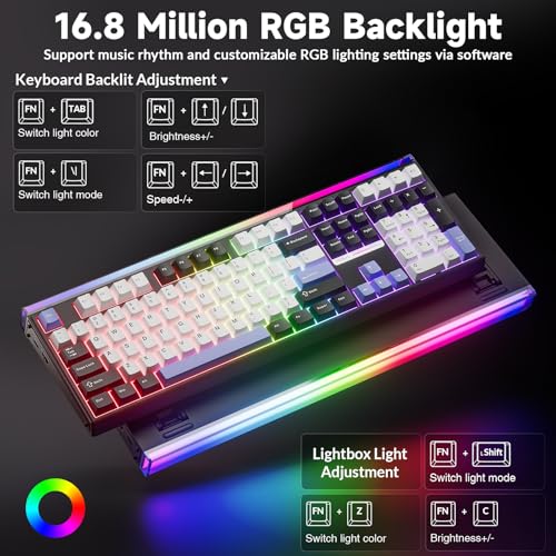 Image of Aula H108 Wireless Mechanical Keyboard, Hot Swappable Silent Keyboard, Full Size Keyboard with Number Pad, Gasket Structure, RGB Backlit Computer Gaming Keyboard with PBT Keycaps for PC /Office