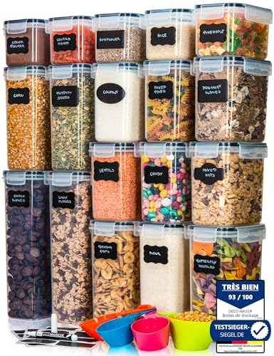 Deco haus® Boîtes de Conservation Hermétiques 18 pcs pour Pâtes, Müsli, Farine - Boîte de Rangement Cuisine avec Couvercle, Conteneurs pour Organisation de la Cuisine et Stockage