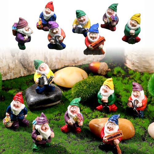 Gartendeko Figuren,xlwen 7 Stück Miniatur-Gartenzwerge,Gartenfigur aus Harz,Dekorative Zwergenstatuen aus Harzmaterialien, Verwendet für Weihnachtsfeiern, Gärten, Bücherregale, Schreibtischdekoratione – Bild 3