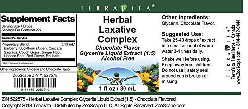 Miniatura 2 de TerraVita Extracto líquido de glicerita complejo laxante herbario (15) - Sabor a chocolate (1 oz, ZIN 522575)