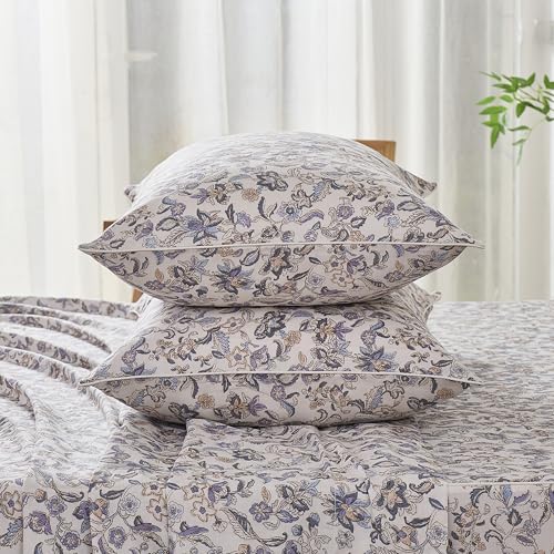Image of FADFAY Double Gauze Cotton Sheet Set Twin- Breathable Cooling Muslin Bed Sheets for Dorm, Soft Paisley Floral Bedding for Kids Teens Students, Lightweight Cotton Sheets