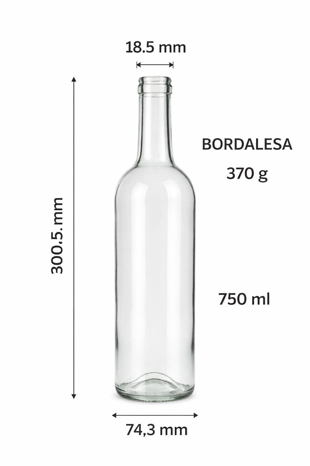 Botellas Cristal Vino 750 ml Blanca Transparente Pack 24 Bordelesa Reutilizables