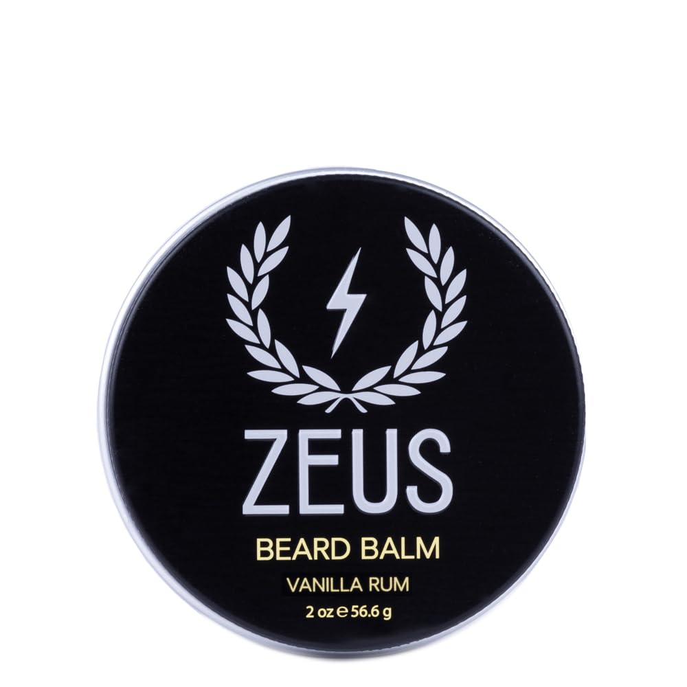 ZEUS Beard Balm, Natural Beeswax & Shea Butter Balm, Softening Conditioner for Facial Hair – MADE IN USA (Vanilla Rum) 2 oz.