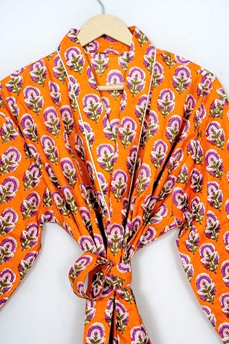 Image of Pure 100% Cotton Robe For Womens Bathrobe Dressing Gown Long sleepwear Free Size Kimono