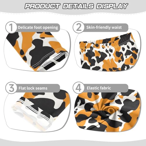 Orange Black Cow Skin Print Girls Casual Leggings for Kids Printed Long Pant Bottoms Stretch and Soft3