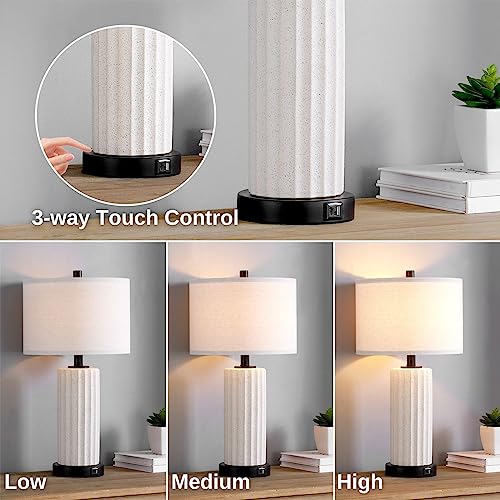 Kyrid 23''Ceramic Table Lamp Set Of 2 For Living Room,3-Way Touch Control Bedside Lamps With Usb Ports And Ac Outlets, Textured White Finish thumb #1