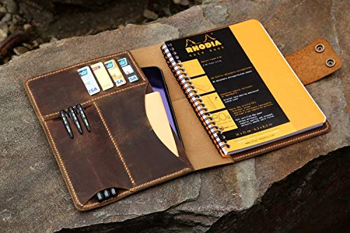 Personalized real genuine leather cover portfolio for RHODIA wirebound meeting notebook A5+ size NA5P05RC2