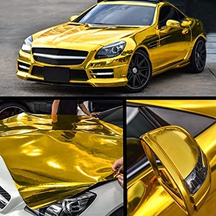 SIA VENDORS Mirror Gold Chrome Vinyl Wrap Car DIY Wrap Sheet Roll Film Sticker Decal Rated for Automotive Use for Car Vinyl Wrap Sheet (12" x 36"INCH, Gold Mirror Chrome) 1