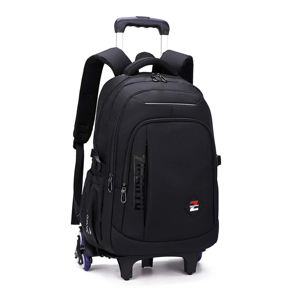 VIDOSCLABlack Kids Boys Rolling Backpack Teens Carry-on Luggage with Wheels Trolly BookBag for School-6 Wheels
