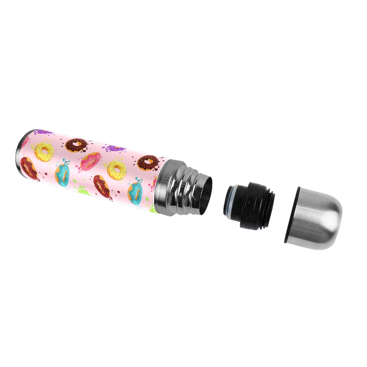 Taza de viaje aislada al vacío de acero inoxidable con doble pared a prueba de fugas, botella de color rosquilla personalizada impresa en cuero genuino envuelta termo termo termo 500 ml