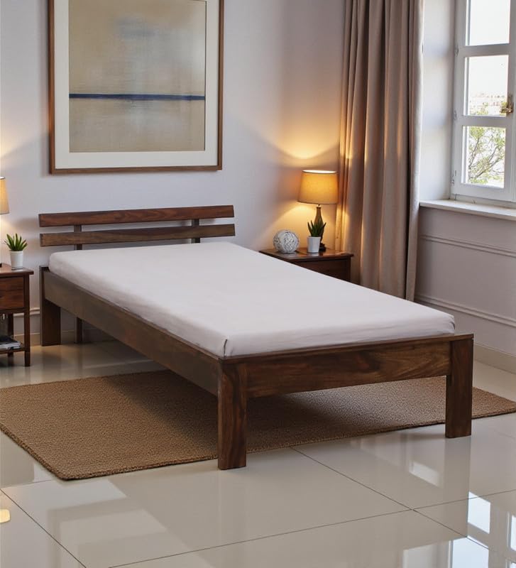 Image of Solid Sheesham Wood Admire Single Bed Without Storage | Wooden Single Bed Cot Palang Furniture for Bedroom Living Room Home and Hotel (Provincial Teak Finish)