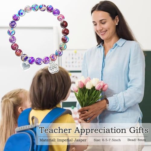 Image of Teacher Appreciation Gifts, Natural Stone Teacher Appreciation Bracelet for Women, Thank You Teachers Gifts with Message Card
