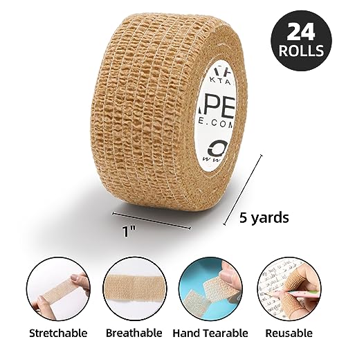 Image of OK TAPE Self Adherent Cohesive Bandages Wrap 24Packs 1 inch x 5 Yards | Non-Woven Self Adhesive Bandage Wrap for Thumb, Finger, Wrist, Ankle, Vet Wrap Bandages Tape (Beige)