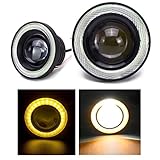 LED フォグランプ イエロー 3.0 汎用 イカリング 付き 30w 高性能 COB 防水 左右 2個 セット (3.0インチ-76mm)