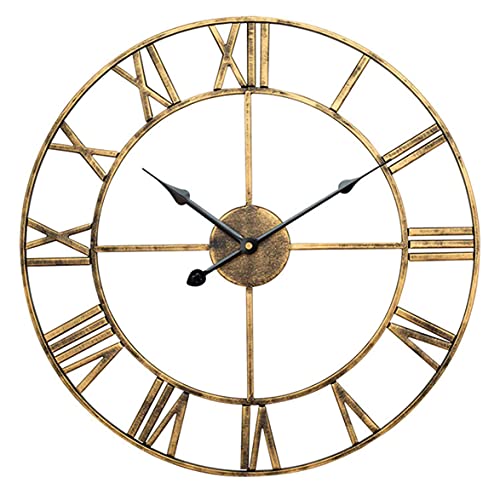 Reloj de pared grande, Reloj de pared dorado hierro forjado circular 3D hecho a mano clásico, reloj silencioso decorativo romano creativo for sala estar, cocina, baño y dormitorio(Write,50cm)