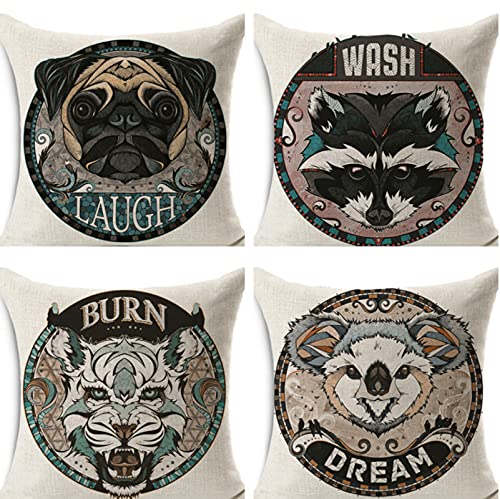 JgZATOA Rétro Chien Coussin Couvre Oreiller Couvre Cas Carré pour Canapé Maison Décoratif Salon Lit Bureau Voiture 45X45Cm Ensemble De 4 Cover