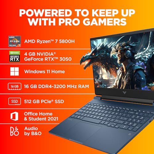 HP Victus Gaming Laptop, AMD Ryzen 7 5800H, 4GB RTX 3050 GPU, 15.6-inch (39.6 cm), FHD, IPS, 144Hz, 16GB DDR4, 512GB SSD, Backlit KB, B&O, 9ms Response time (MSO, Blue, 2.37 kg), fb0107AX - Image 4