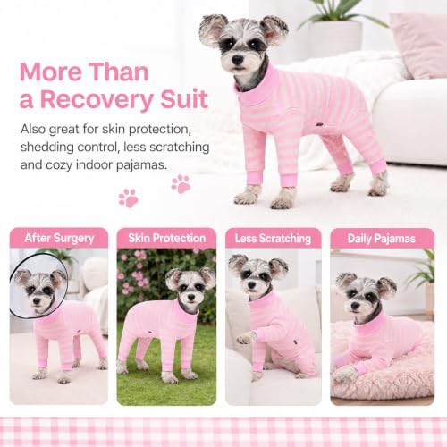 Image of Dog Surgery Recovery Suit for Small Dogs, 4-Legged Dog Onesie After Surgery with Back Snaps, Breathable Cotton Spay and Neuter Bodysuit for Female and Male Dogs