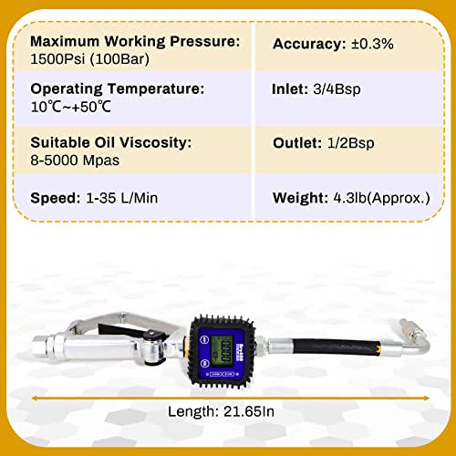 Digital Oil Control Valve Meter Nozzle,Pneumatic Oil Gun with 1/2" inch NPT Inlet,Extrusion
