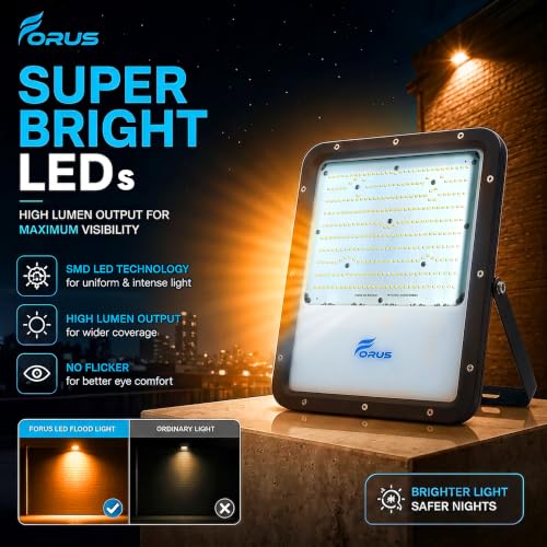 Image of Forus 250W LED Flood Light Outdoor, IP67 Waterproof Wall Mounted Outside Light, High Bright Amber LED Flood Light for Parking, Society, Industrial & Flood Lighting with 4 Year Warranty (1 Pc)