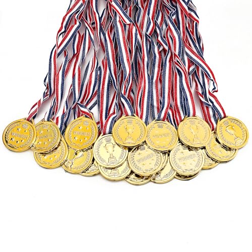 Meecuppa 100 Pack Gold Winner Medals with Trophy Design | Plastic Award Medals for Sports Competitions Talent Shows Corporate Events and Party Favors