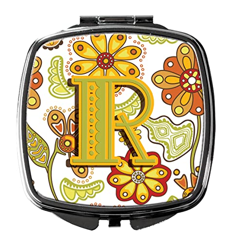 Espejo compacto redondo con diseño floral 2.75x3 in miniatura 1