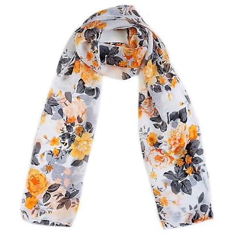 Central Chic Elegant Womens Chiffon Scarf With Pretty Floral Designs - Yellow Flowers Cover