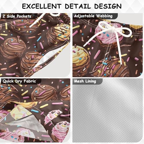 Pigsaly Boys Swim Trunks Chocolate Sprinkles Ice Cream Boys Board Shorts Swimsuit Swimwear Summer Bathing Suit 2T3