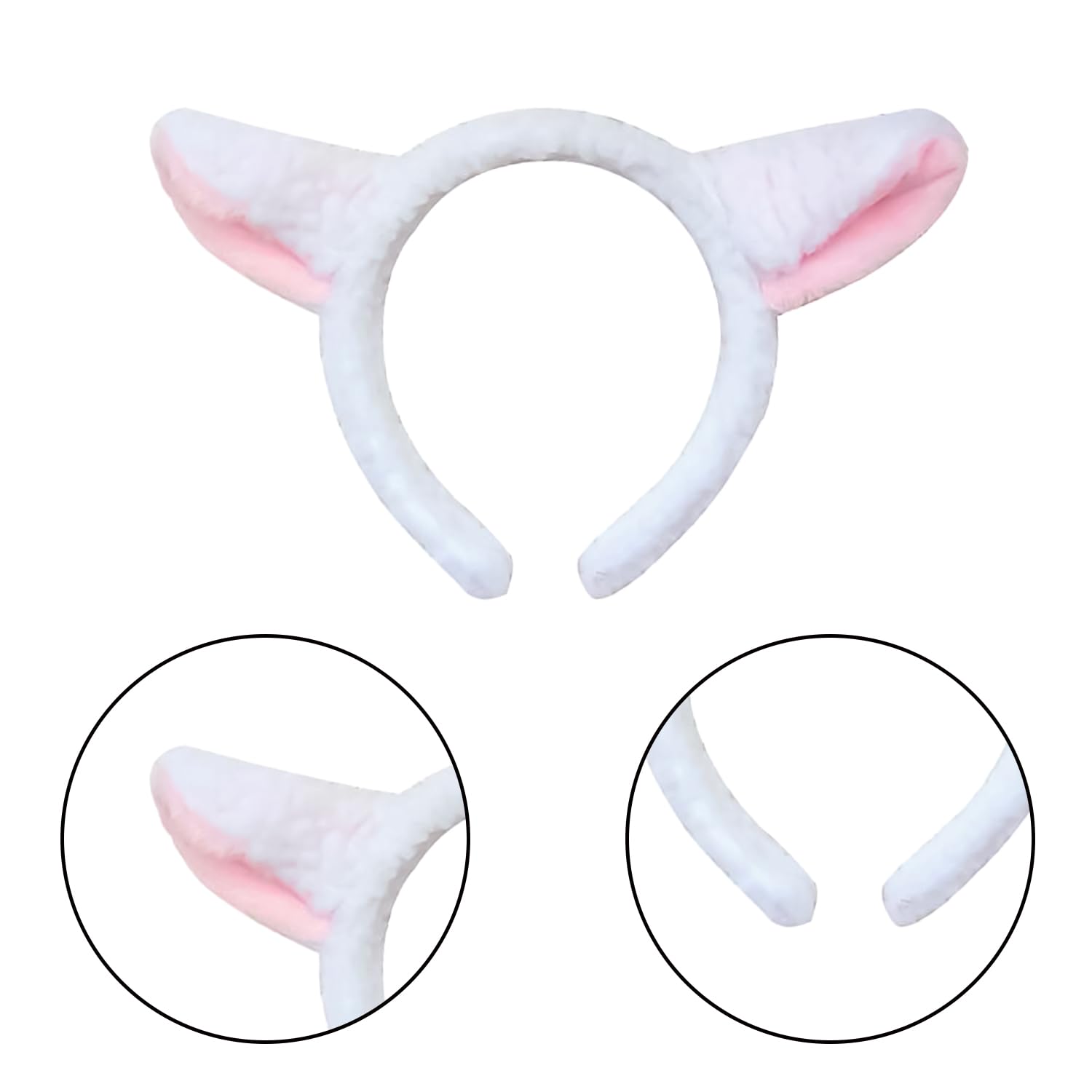 XNFUOE Animal Head Bands White and Pink Lamb Sheep Ears on Headband Creative Hair Decorations for Adults Children Fancy Dress - Image 2