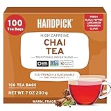 HANDPICK Masala Chai Tea Bags (100 Count) Strong Robust & Aromatic, Blended with Exotic Spices, Cinnamon, Black Pepper, Cloves & Cardamom - Premium Quality Eco-conscious Round Bags