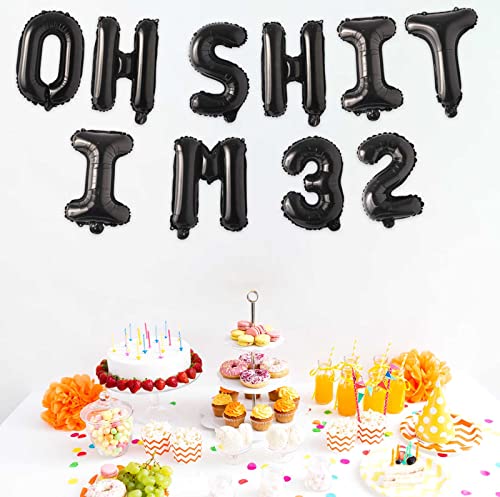 Image of Oh I'm 32! Latex Balloons 16 Inch Black Hallo Twenty Five Cheers to 32 Years Old Theme Decor for Man Woman Happy 32nd Birthday Party Photo Studio Prop Flag Decorations Favors Supplies