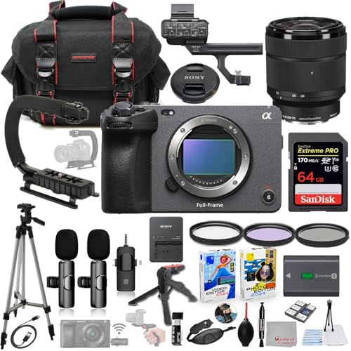 Sony FX3 Full-Frame Cinema Camera with 28-70mm Lens Bundle + Wireless Microphone System + Accessory Package Including 64GB Extreme Memory, U-Grip, Case, Tripod, Software and More (36 Items)