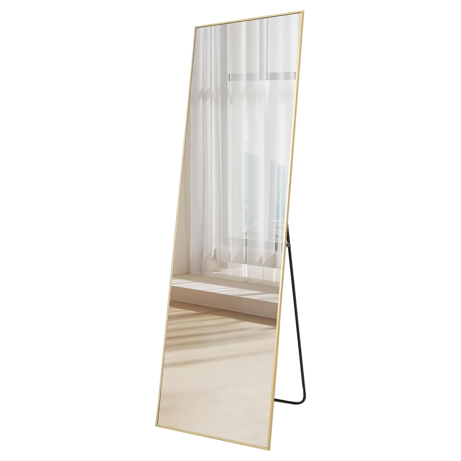 Rechteckig Ganzkörperspiegel Standspiegel mit Aluminium-Rahmen, Wand- & Bodenspiegel für Schlafzimmer Ankleidezimmer Flur Heimdekoration - Gold, 161x52cm | 64" L x 21" W