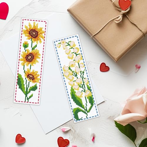 Image of ACRNIGHEET 6PCS Cross Stitch Bookmark Kit for Beginner Flower Pattern Stamped Cross Stitch Kits for Adults Crossstitch Kits Adult Bookmarks with Instructions Hand Embroidery Craft Gift 8''x2.4'' 11CT