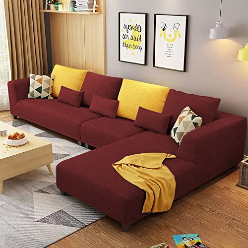 Image of Galib RHS 6 Seater L Shape Sofa Set for Living Room (Maroon Fabric)