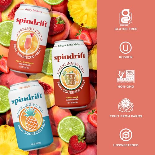 Image of Spindrift Sparkling Water, Mocktail 3 Flavor Variety Pack, Made with Real Squeezed Fruit, 12 Fl Oz Cans, Pack of 24