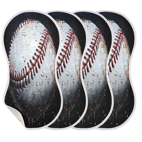 xigua Baseball Muslin Baby Burp Cloths Set of 4, Super Soft & Absorbent Burping Rags, Cotton Burp Clothes Shower Gift for Newborn, Baby Girls and Boys3