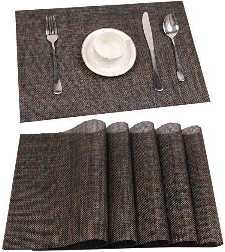 Eageroo Manteles Individuales Mesa Lavable, Antideslizante Resistente al Calor para de PVC la Mesa de Comedor de Cocina, Vinilo Place Mats Juego de 6, 45x30cm, Marrón